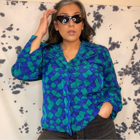 Vintage Miss Sophisticates By Pendleton Checker Pattern Blouse - Picture 1 of 5